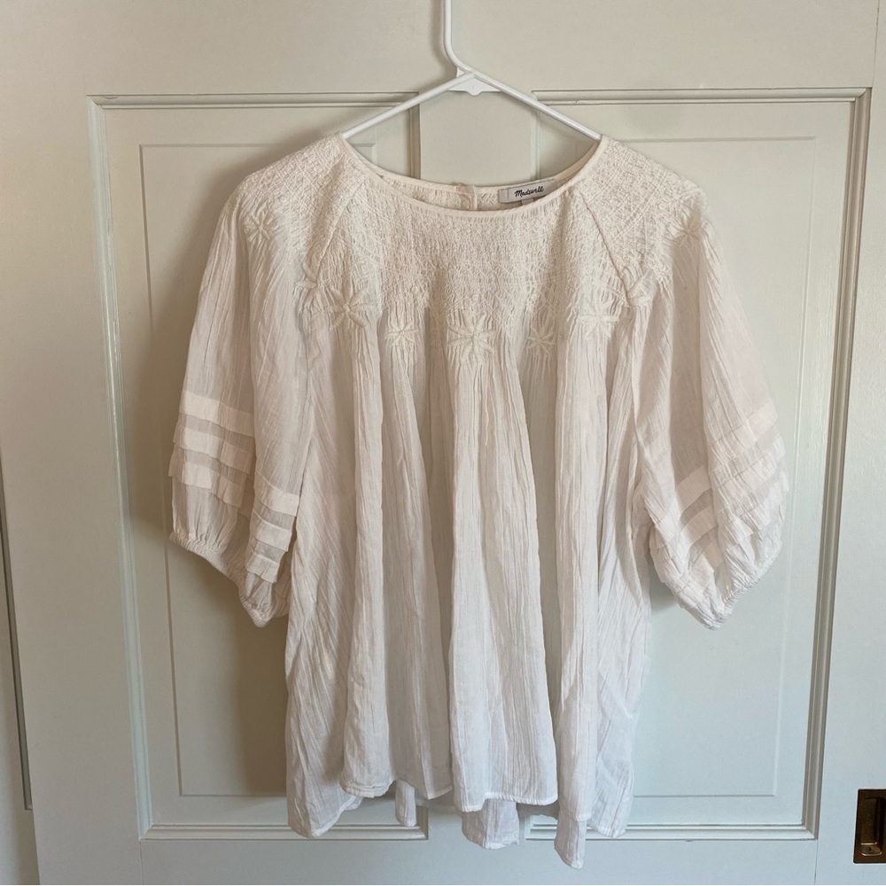 Madewell embroidered gauzy peasant top